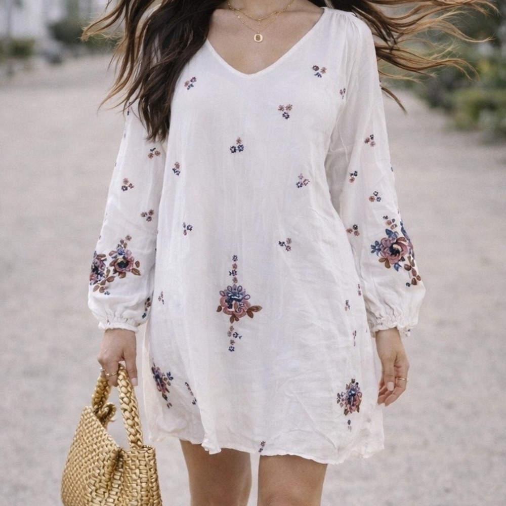 FP1 NWT Free People Oxford Embroidered Mini Dress Retail $128 Cream Ivory‎ Small